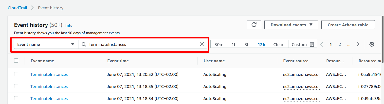 Filter by event name