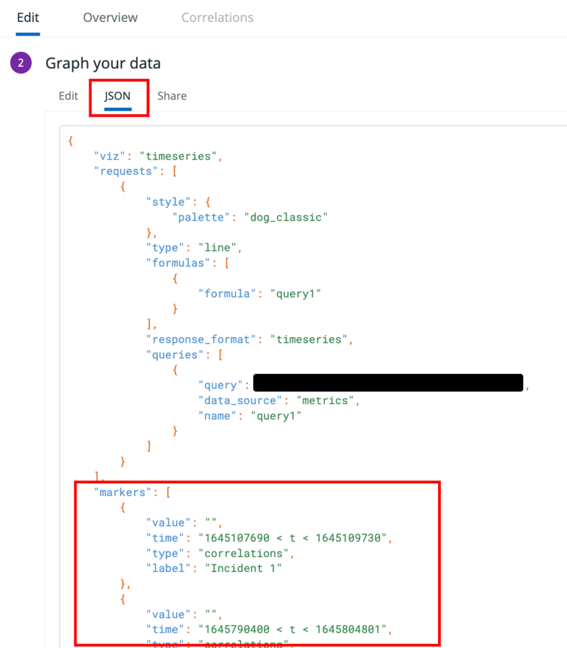 Datadog JSON edit graph tab